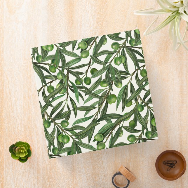 Olive branches on off white 3 ring binder (In Situ)