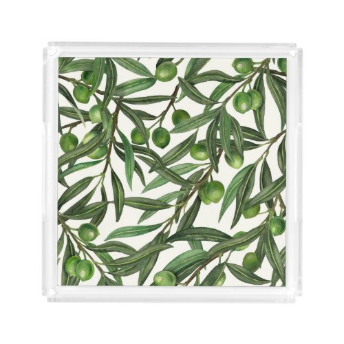 Olive branches on off white acrylic tray