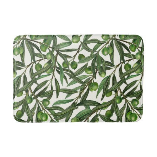 Olive branches on off white bath mat