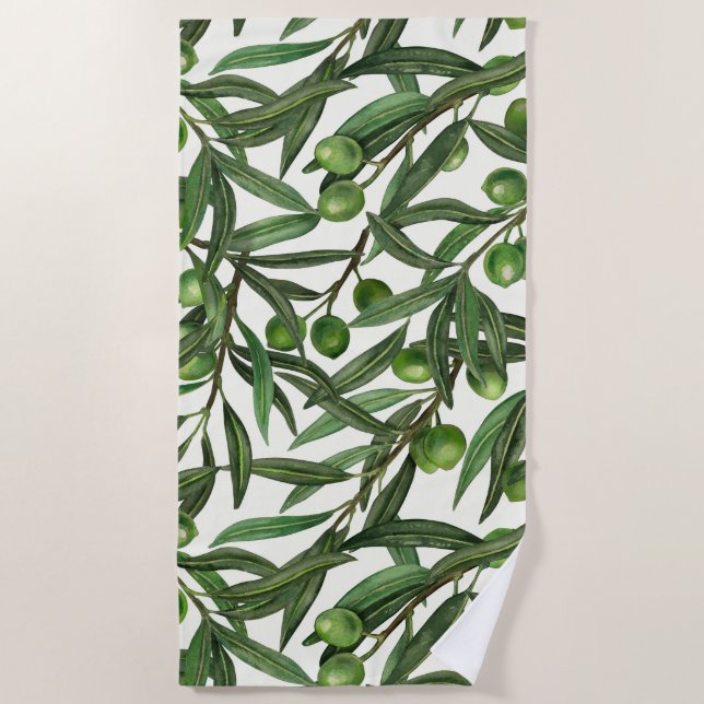 Olive branches on off white beach towel (Front)