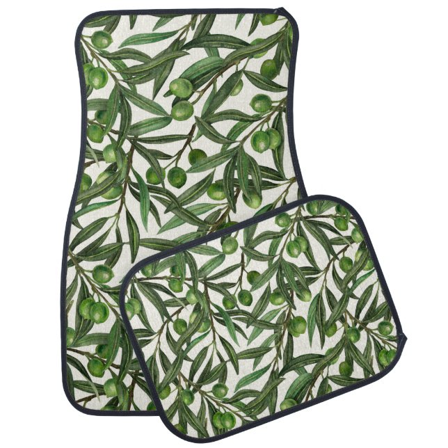 Olive branches on off white car floor mat (Set)