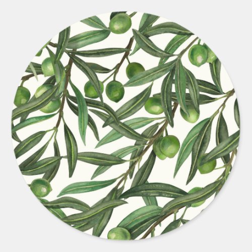 Olive branches on off white classic round sticker