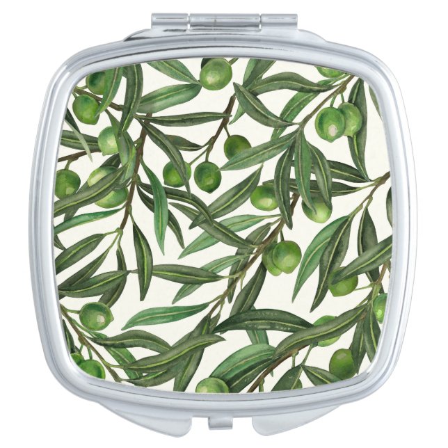 Olive branches on off white compact mirror (Front)