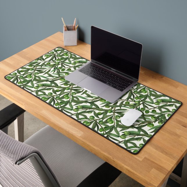 Olive branches on off white desk mat (Office 2)