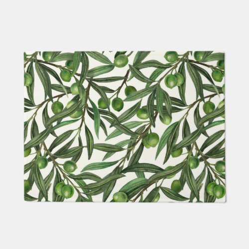 Olive branches on off white doormat