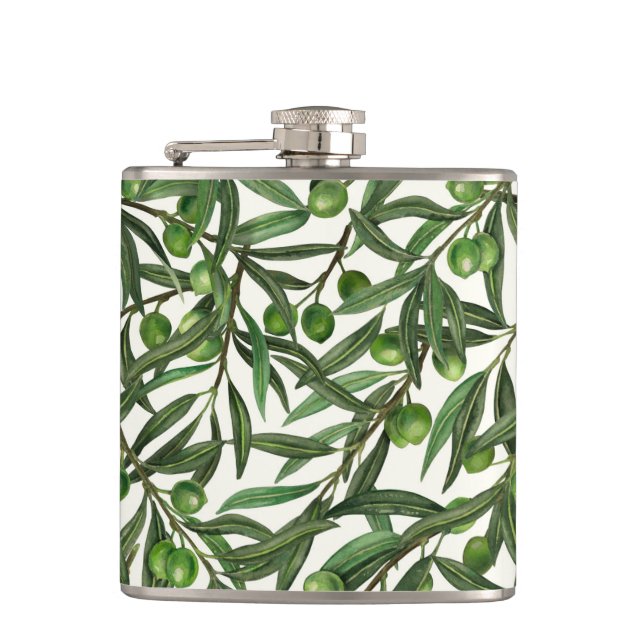 Olive branches on off white flask (Front)