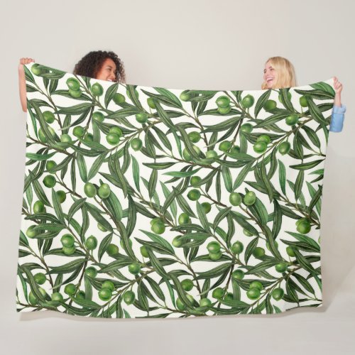 Olive branches on off white fleece blanket