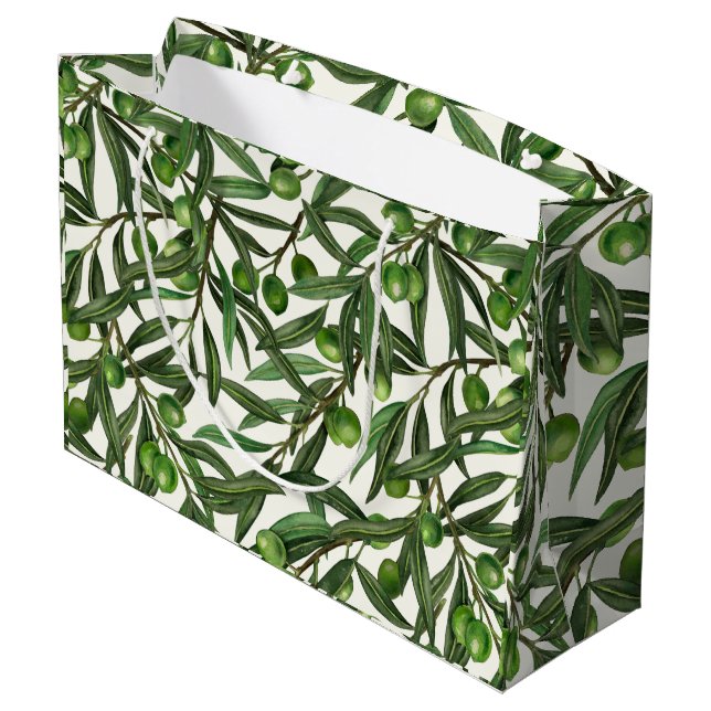 Olive branches on off white large gift bag (Back Angled)