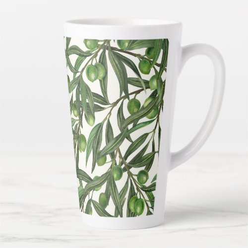 Olive branches on off white latte mug