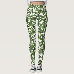 Olive branches on off white leggings