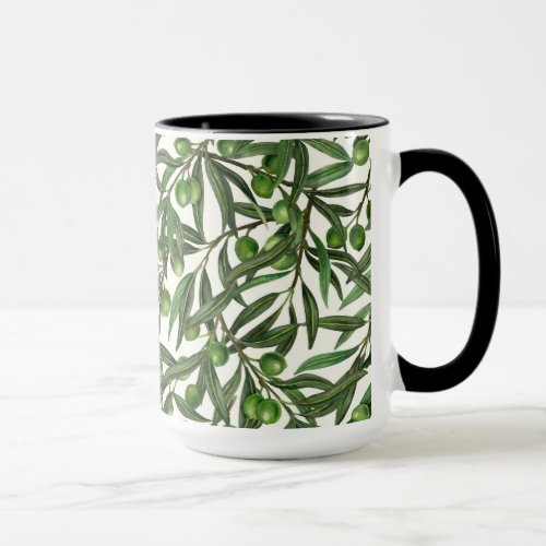 Olive branches on off white mug