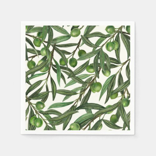 Olive branches on off white napkins