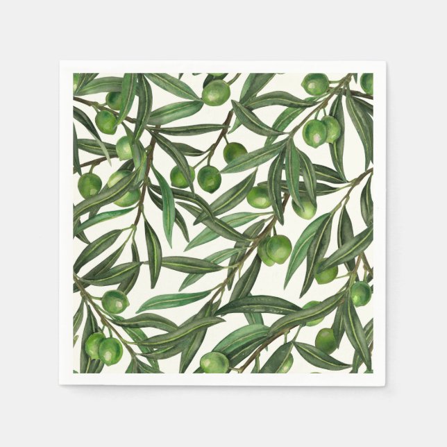 Olive branches on off white napkins (Front)