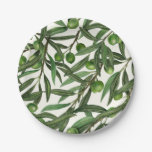 Olive branches on off white paper plates