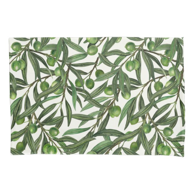 Olive branches on off white pillow case (Front-Left)