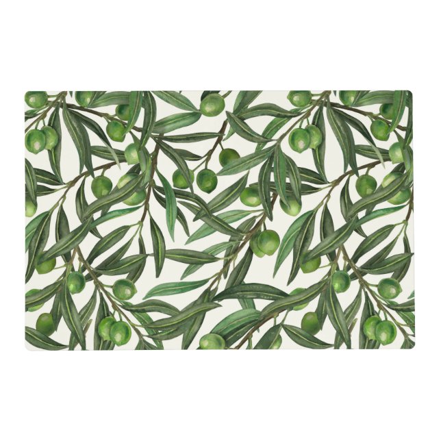 Olive branches on off white placemat (Front)