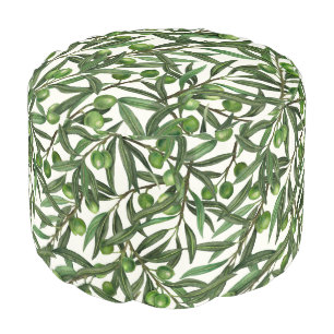 Olive branches on off white pouf