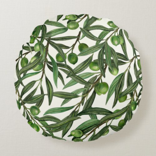 Olive branches on off white round pillow