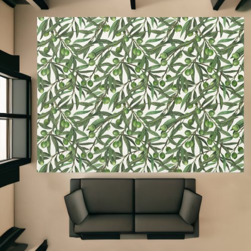 Olive branches on off white rug