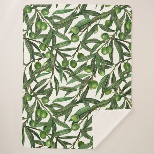 Olive branches on off white sherpa blanket
