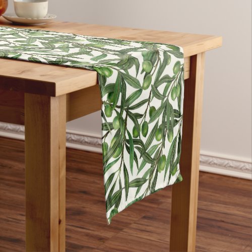 Olive branches on off white short table runner