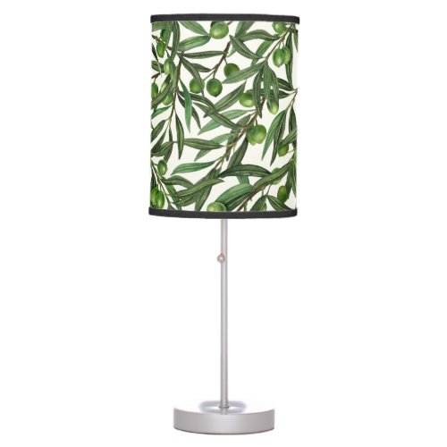 Olive branches on off white table lamp