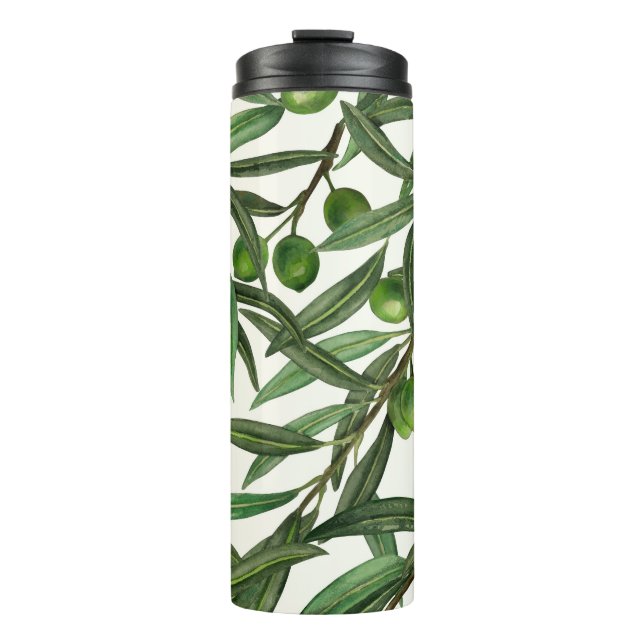 Olive branches on off white thermal tumbler (Front)
