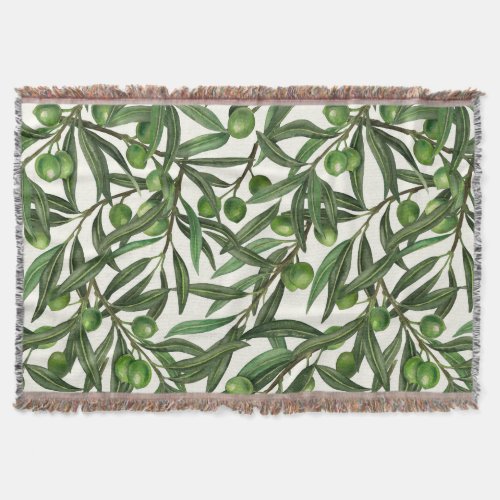 Olive branches on off white throw blanket