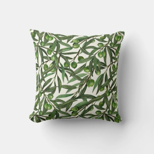 Olive branches on off white throw pillow