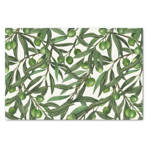 Olive branches on off white tissue paper