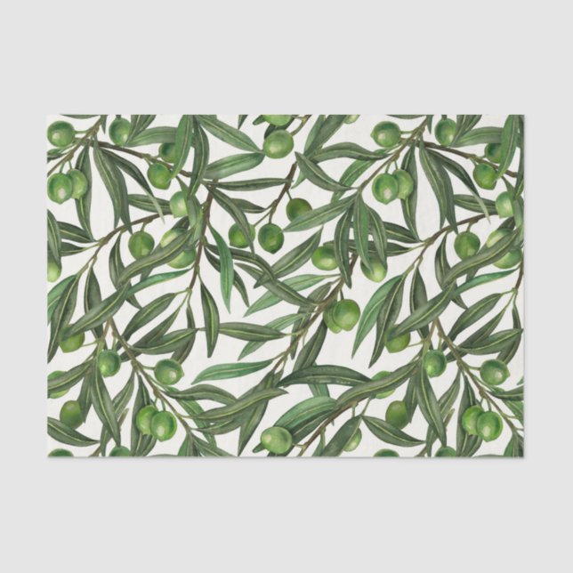 Olive branches on off white tissue paper (Front)