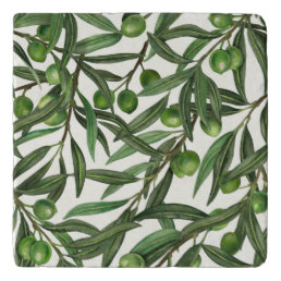 Olive branches on off white trivet