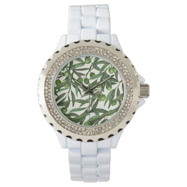 Olive branches on off white watch (Front)