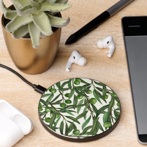 Olive branches on off white wireless charger 
