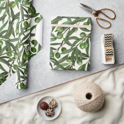 Olive branches on off white wrapping paper