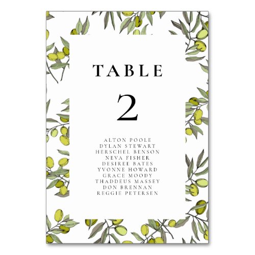 Olive branches pattern wedding seating chart cards