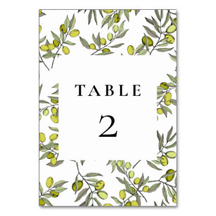 Olive branches pattern wedding table number
