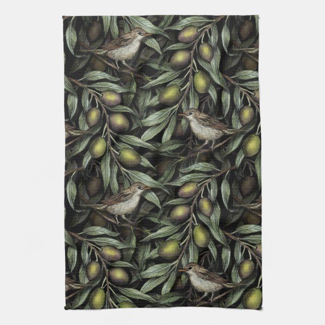 Olive Branches & Warblers Kitchen Towel (Vertical)