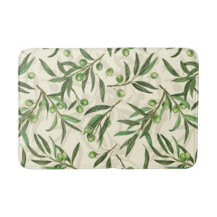 Olive branches watercolor bath mat