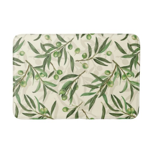 Olive branches watercolor bath mat