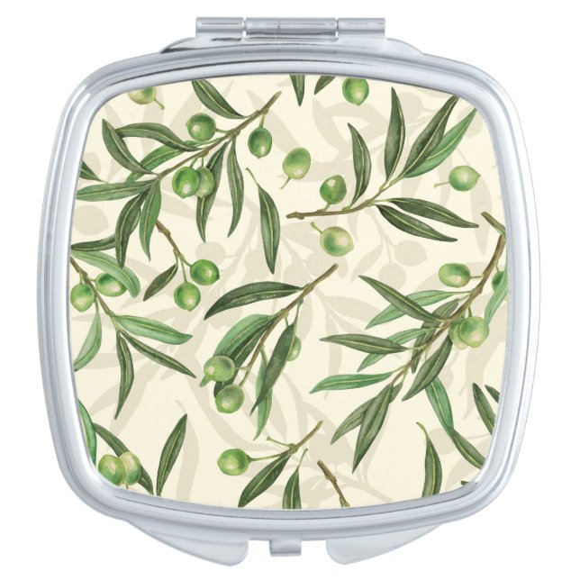 Olive branches watercolor compact mirror (Front)