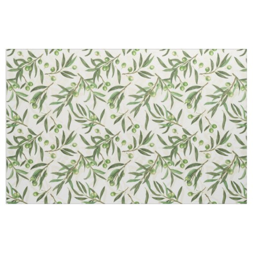 Olive branches watercolor fabric
