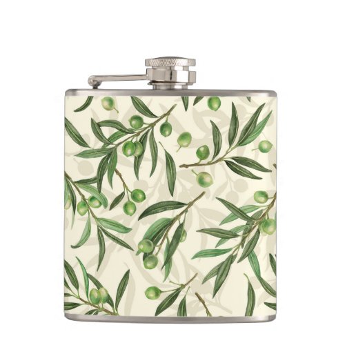 Olive branches watercolor flask