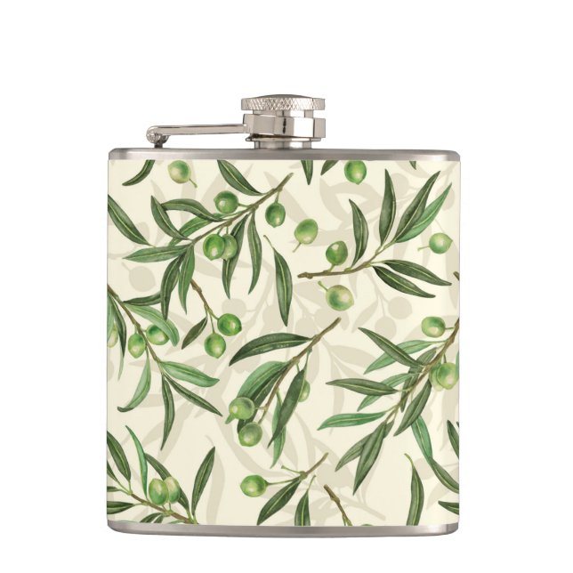 Olive branches watercolor flask (Front)