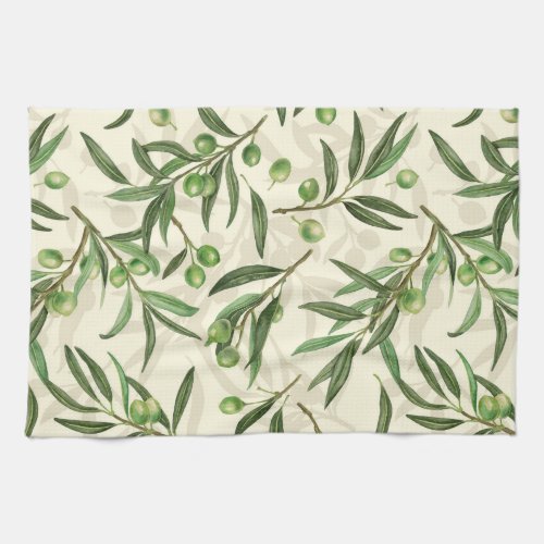 Olive branches watercolor kitchen towel