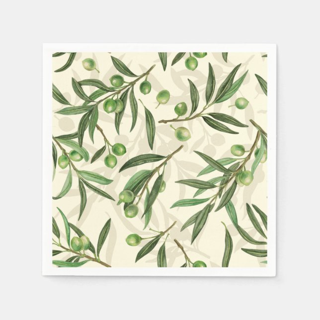 Olive branches watercolor napkins (Front)