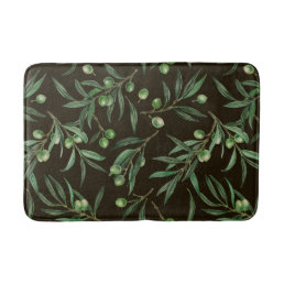 Olive branches watercolor on black bath mat