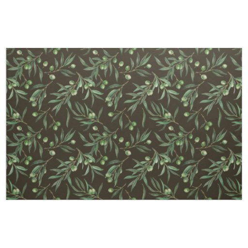 Olive branches watercolor on black fabric