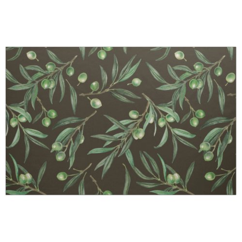 Olive branches watercolor on black fabric