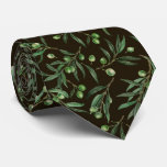 Olive branches watercolor on black neck tie